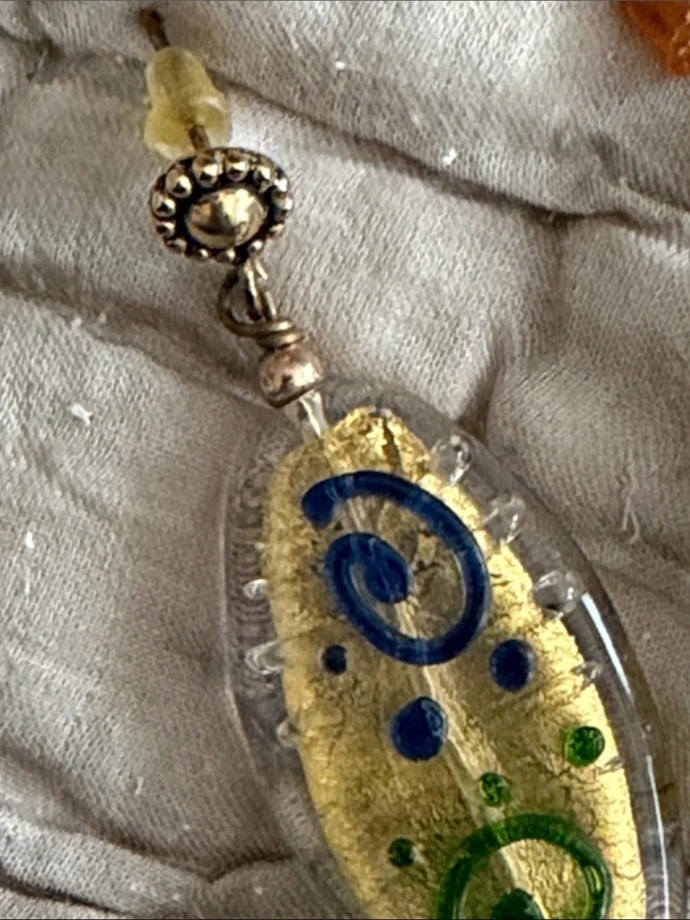 Exquisite blown glass pierced earrings post style gold lime green cobalt blue